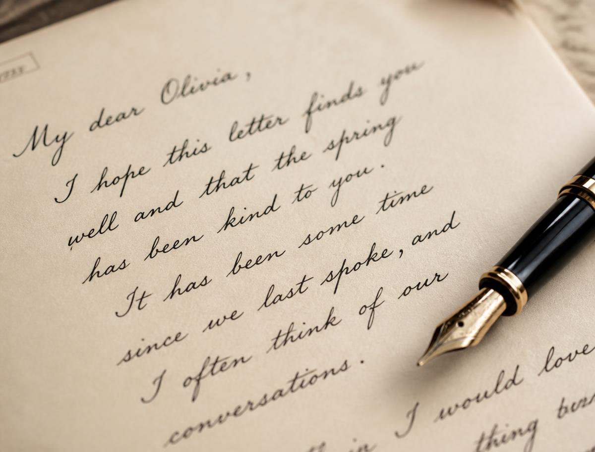 Handwriting in ink on cream paper with a fountain pen